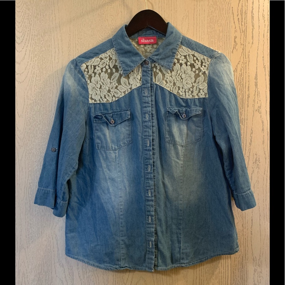 Denim button up with lace